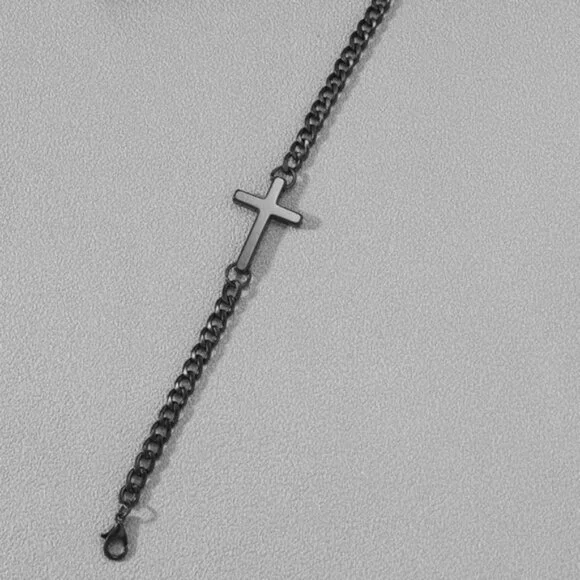 1pc Stainless Steel Cross Design Bracelet For Men Women Simple Style Couple Hand - Picture 2 of 3